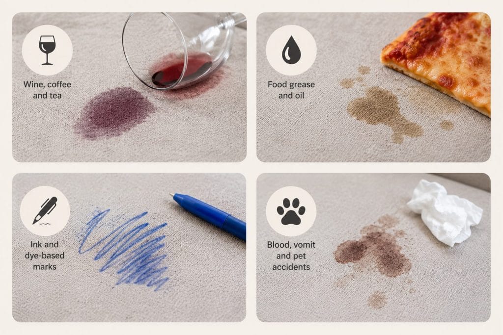 common couch stains including wine coffee grease ink and pet accidents