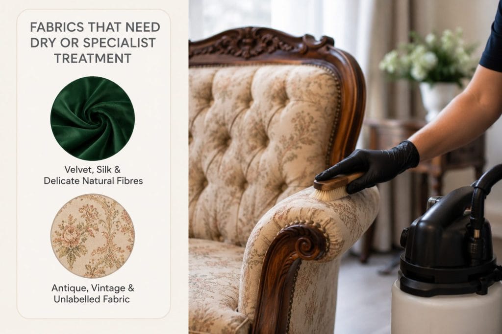 velvet silk antique and vintage upholstery fabrics needing specialist dry cleaning
