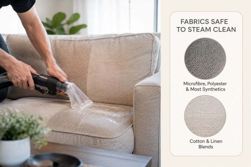 fabrics safe to steam clean including microfibre polyester cotton and linen blends