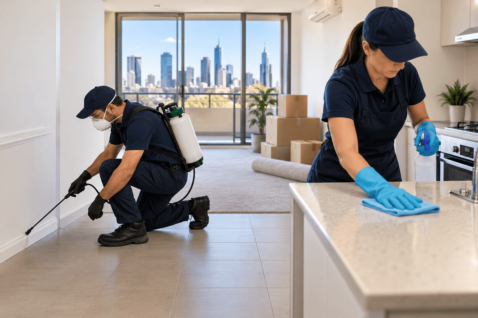 Professional pest control and end-of-lease cleaning in a modern Melbourne apartment